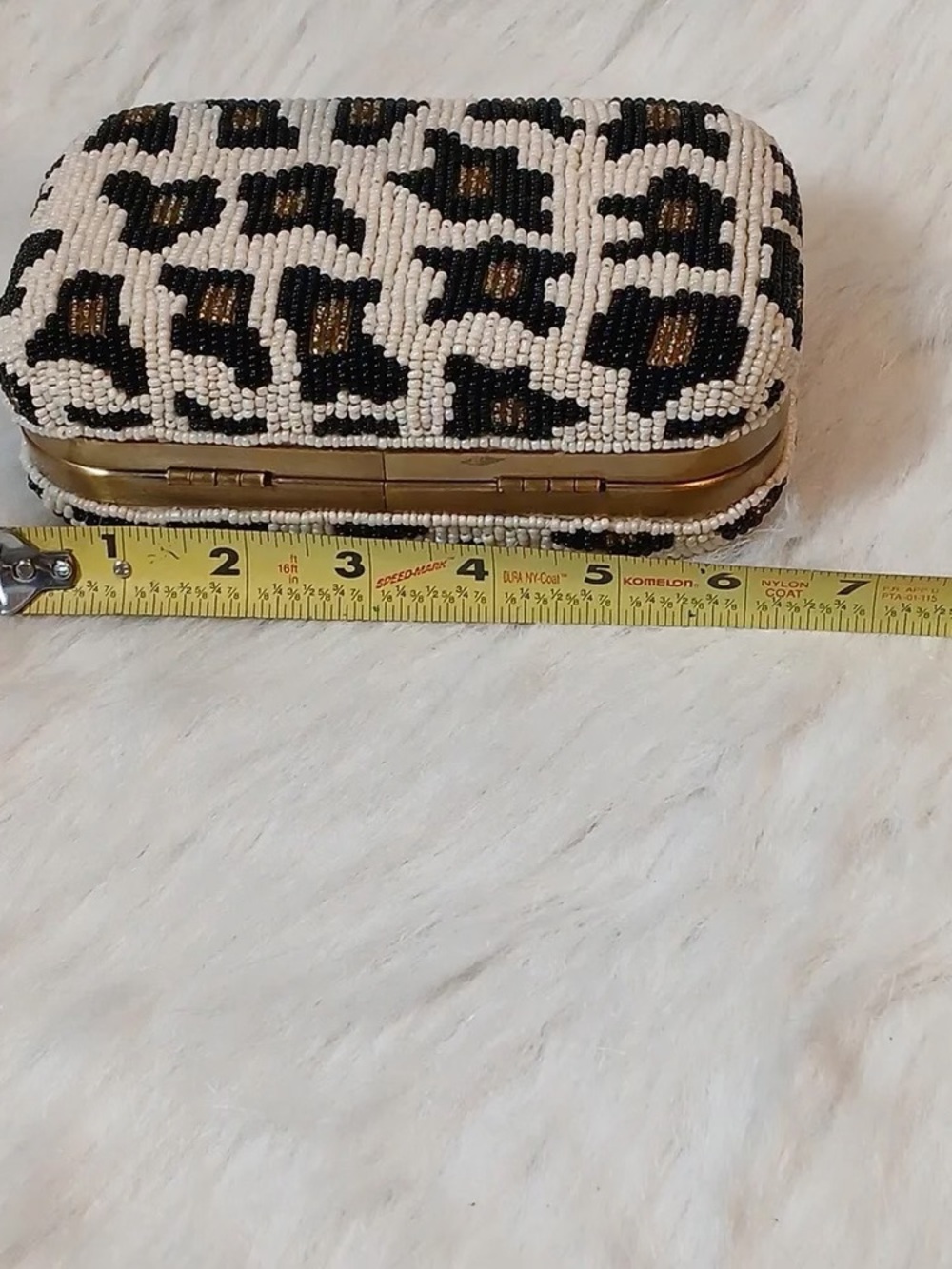 Beaded Leopard-Print Clutch in Black and Cream with Gold Accent - Picture 4 of 5